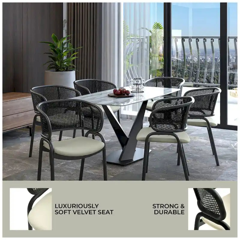 Ervilla Modern Upholstered Dining Chair with Cozy Armchair and Black Iron Legs for Dining Room Kitchen Patio