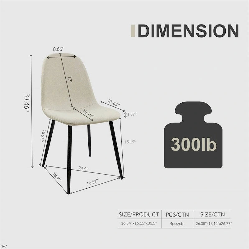Modern Dining Room Chairs with Metal Legs(Set of 4) - N/A