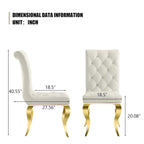 Luxury White Velvet Dining Chairs with Crystal Decor Button Tufted Back and Gold Metal Legs