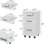 3 Drawers Wooden Locking File Cabinet with Storage Removable File Cabinet - 15.5D x 15.5W x 24H