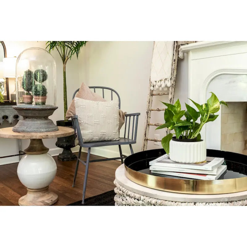 Round Mango Wood and Metal Pedestal Table,