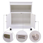 White Microwave Storage Cabinet with Universal Wheel - 24*14.6*30.8
