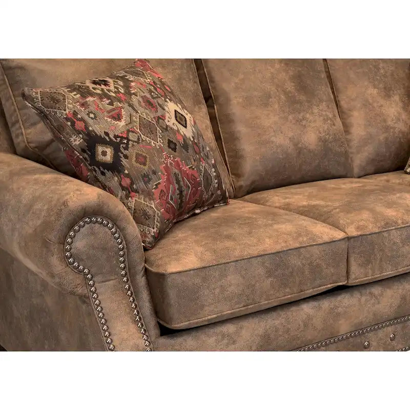 Made in USA Rancho Rustic Brown Buckskin Fabric Sofa Bed and Two Chairs Set