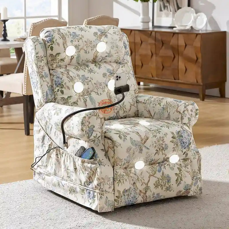 Traditional-Style Electric Lift Recliner (with Massage, Heating, and Manually Adjustable Headrest)