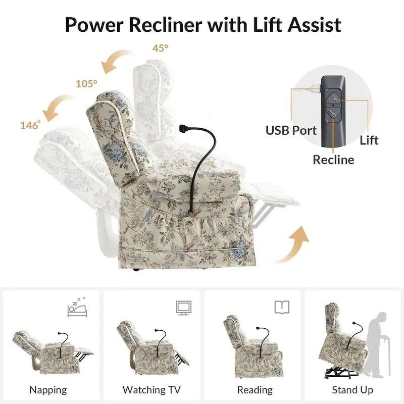 Traditional-Style Electric Lift Recliner (with Massage, Heating, and Manually Adjustable Headrest)