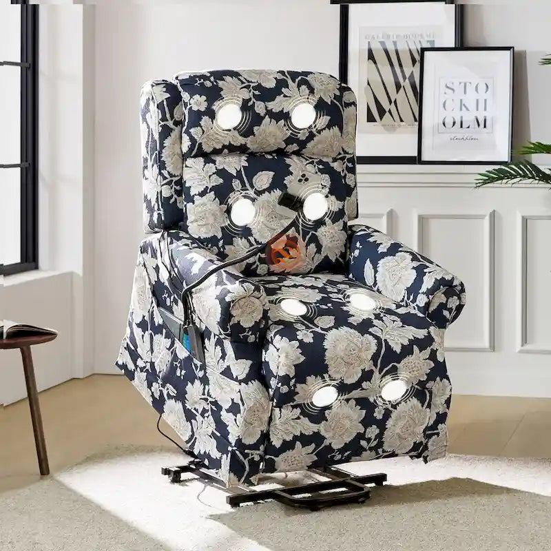 Traditional-Style Electric Lift Recliner (with Massage, Heating, and Manually Adjustable Headrest)