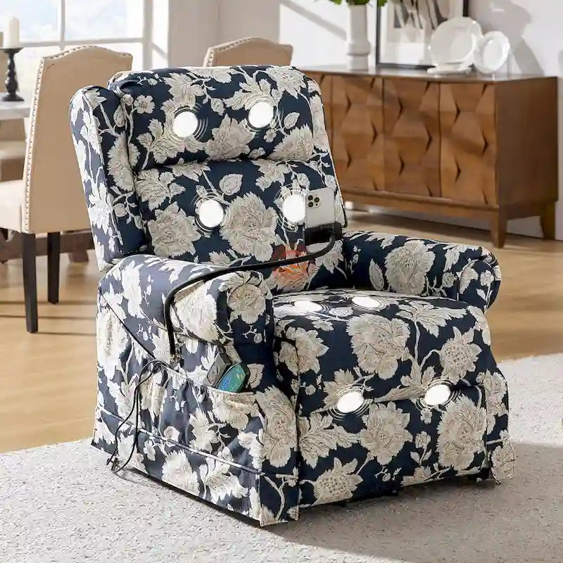 Traditional-Style Electric Lift Recliner (with Massage, Heating, and Manually Adjustable Headrest)