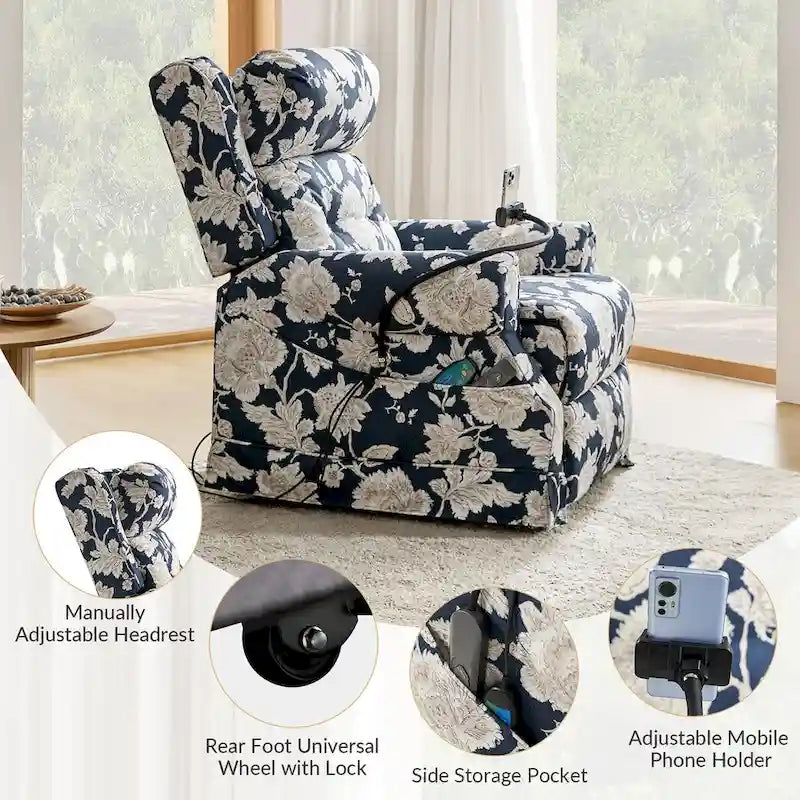 Traditional-Style Electric Lift Recliner (with Massage, Heating, and Manually Adjustable Headrest)