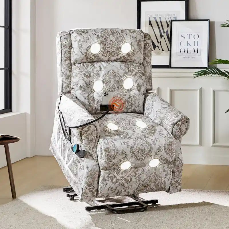 Traditional-Style Electric Lift Recliner (with Massage, Heating, and Manually Adjustable Headrest)