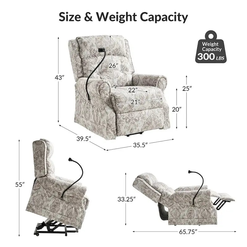 Traditional-Style Electric Lift Recliner (with Massage, Heating, and Manually Adjustable Headrest)