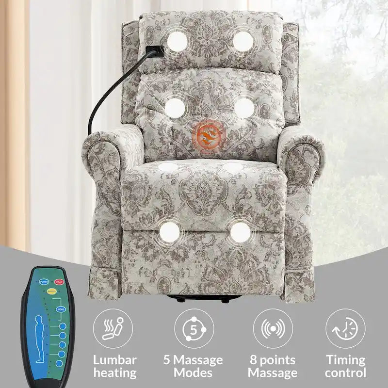 Traditional-Style Electric Lift Recliner (with Massage, Heating, and Manually Adjustable Headrest)