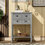 Solid Wood Distressed Sofa Table with Three Storage Drawers and Bottom Shelf