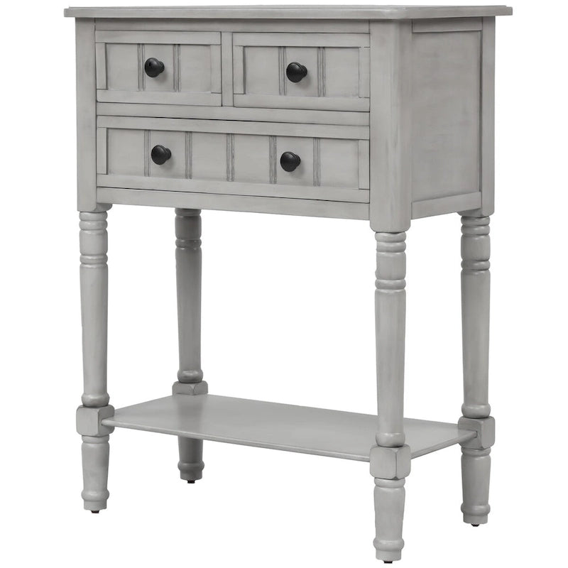 Solid Wood Distressed Sofa Table with Three Storage Drawers and Bottom Shelf