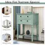 Solid Wood Distressed Sofa Table with Three Storage Drawers and Bottom Shelf