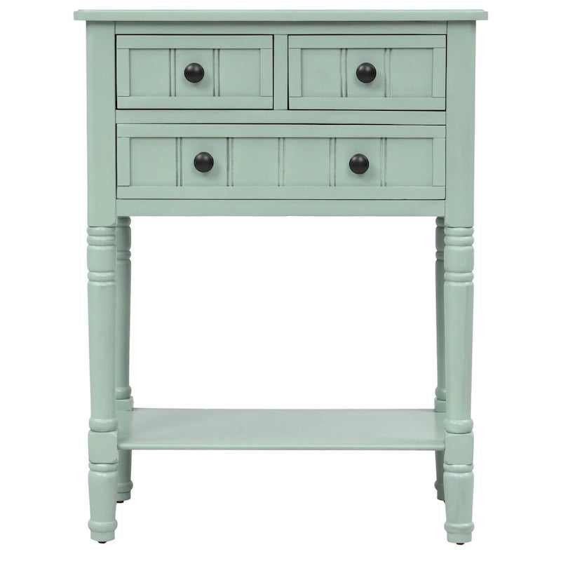 Solid Wood Distressed Sofa Table with Three Storage Drawers and Bottom Shelf