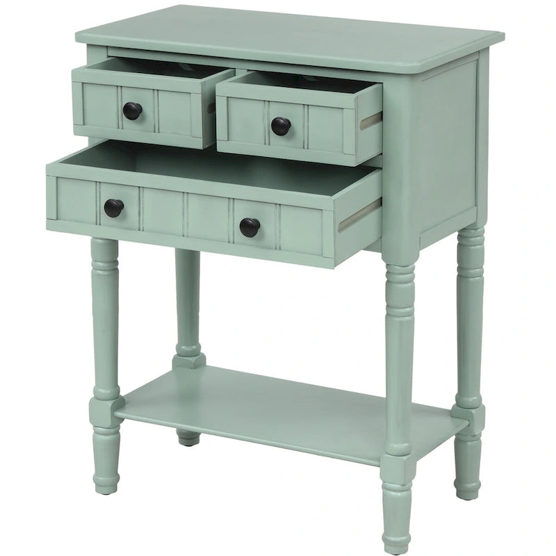 Solid Wood Distressed Sofa Table with Three Storage Drawers and Bottom Shelf