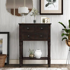 Solid Wood Distressed Sofa Table with Three Storage Drawers and Bottom Shelf
