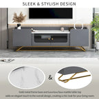 TV Stand with Fluted Glass,Entertainment Center for TVs Up to 70,Faux Marble Top TV Console Table with Gold Frame Base