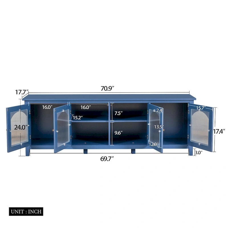 71 TV Cabinet w/ Solidwood Frame, Changhong Glass Door, Metal Handle