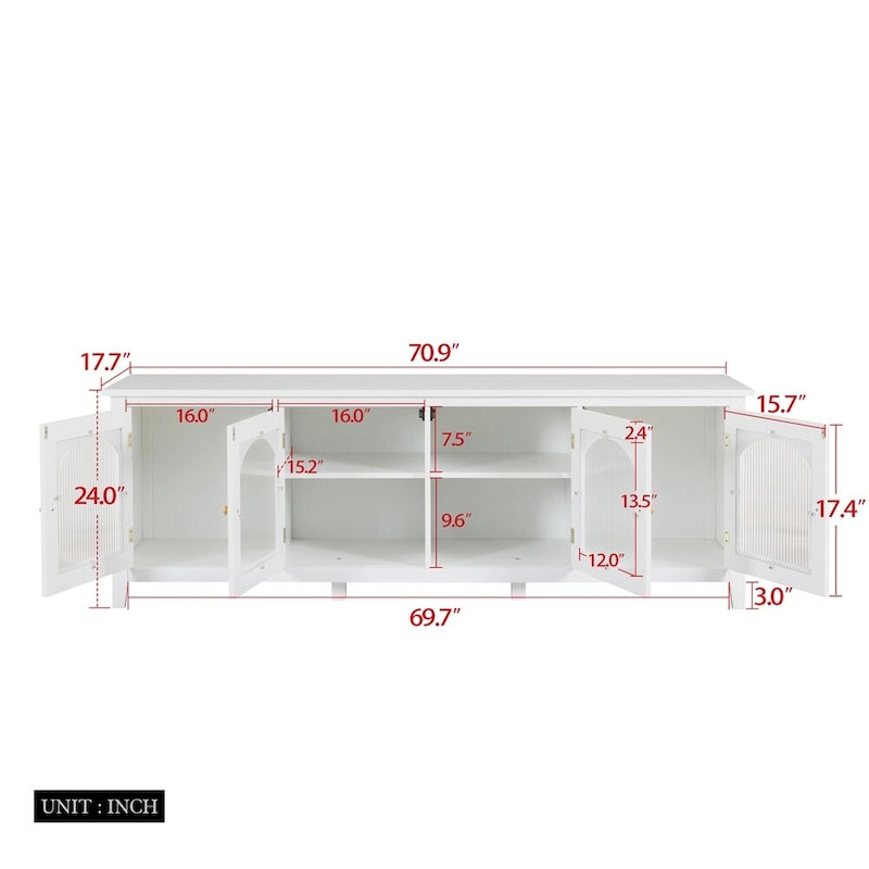 71 TV Cabinet w/ Solidwood Frame, Changhong Glass Door, Metal Handle