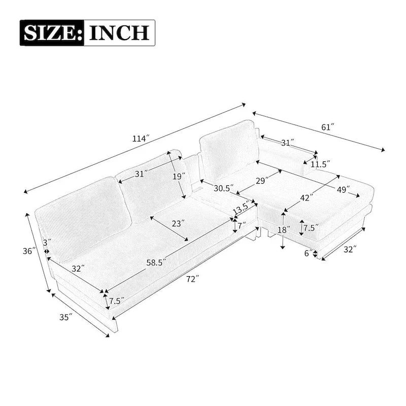 L-shaped Sofa Sectional Sofa with Two USB Ports and Two Power Sockets, a Storage Drawer and a Reversible Chaise Lounge