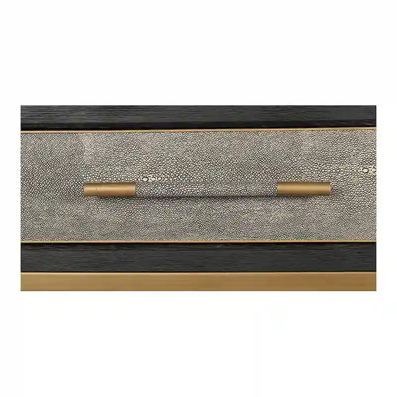 Macari Miki Art Deco Solid Wood AndVegan Leather Shagreen With Brass Accents Console Table - 59W x 16D x 32.3H