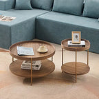 Set of 2 Modern 2 Tier Round Nesting Storage Coffee Table Set for Living Room