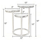 18 Inch Accent Side Table, 3 Tier Design, White Agate Top, Gold Iron Base