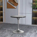 LeisureMod Verve 27 Round Dining Table with Stone TableTop and Brushed Chrome Base for Kitchen & Dining Room