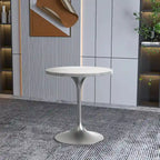 LeisureMod Verve 27 Round Dining Table with Stone TableTop and Brushed Chrome Base for Kitchen & Dining Room