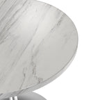 LeisureMod Verve 27 Round Dining Table with Stone TableTop and Brushed Chrome Base for Kitchen & Dining Room