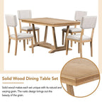 Rustic 5-Piece Dining Set - Solid Wood Table with Trestle Base, 59-inch Rectangular Dining Table and 4 Upholstered Chairs