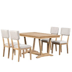 Rustic 5-Piece Dining Set - Solid Wood Table with Trestle Base, 59-inch Rectangular Dining Table and 4 Upholstered Chairs