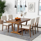 Rustic 5-Piece Dining Set - Solid Wood Table with Trestle Base, 59-inch Rectangular Dining Table and 4 Upholstered Chairs