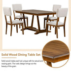 Rustic 5-Piece Dining Set - Solid Wood Table with Trestle Base, 59-inch Rectangular Dining Table and 4 Upholstered Chairs