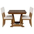 Rustic 5-Piece Dining Set - Solid Wood Table with Trestle Base, 59-inch Rectangular Dining Table and 4 Upholstered Chairs
