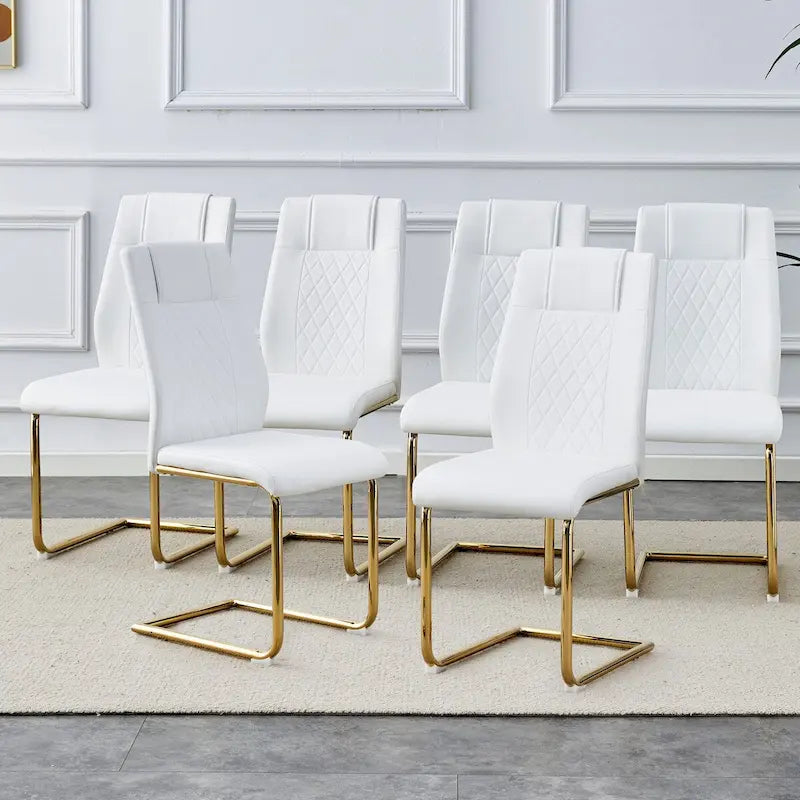 Modern dining chairs, set of 6, with faux leather soft cushion seats