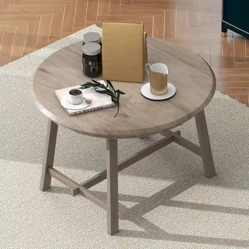 Retro Wood Dining Table Round Extendable Dining Table for Dining Room