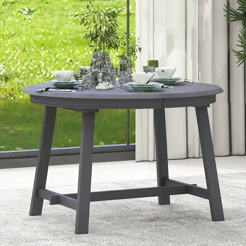 Retro Wood Dining Table Round Extendable Dining Table for Dining Room