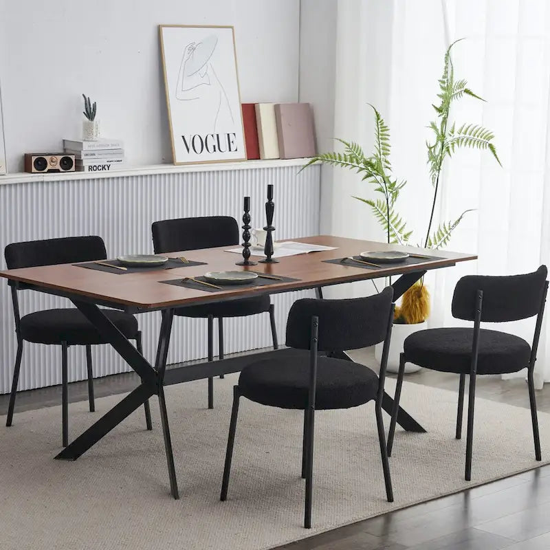 Set of 4 Teddy Fabric Upholstered with Metal Frame