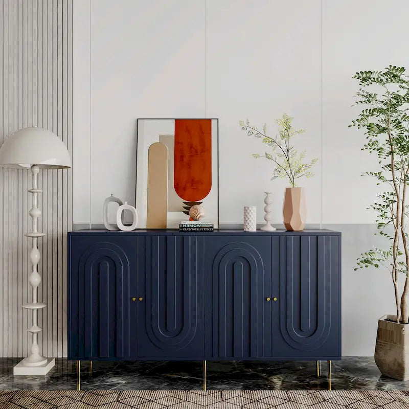 Modern Lacquered 4-Door Wooden Sideboard Buffet Server Cabinet