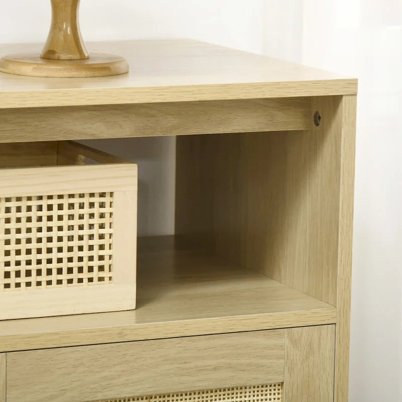 Boho Sideboard Buffet Cabinet with Rattan Doors, Natural