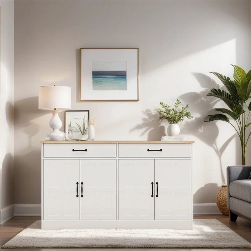 Large Farmhouse Buffet Cabinet Storage Sideboard w/2 Drawers & 4 Doors