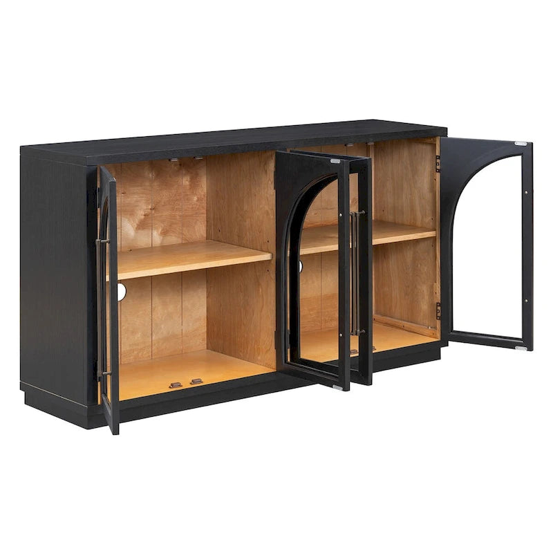 4-Door Large Storage Retro Sideboard with Metal Handles and Adjustable Shelves for Kitchen, Dining Room and Living Room