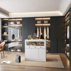 Display Cabinet with Tempered Glass Top and Lockable Storage Closet - 39.4