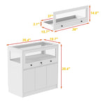 Display Cabinet with Tempered Glass Top and Lockable Storage Closet - 39.4