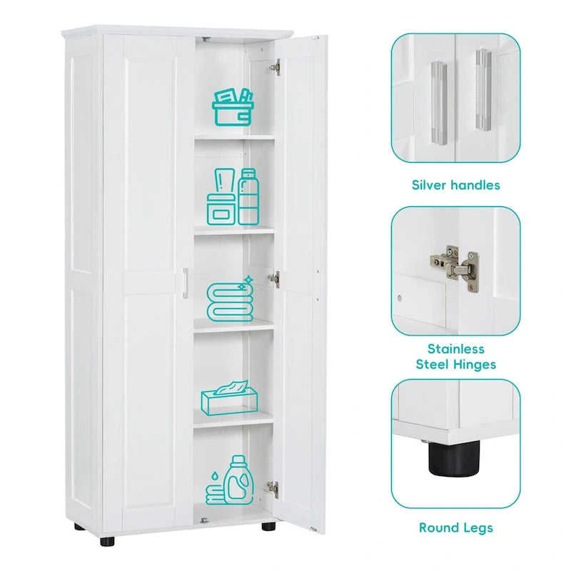 Storage Cabinet with Two Doors for Bathroom, Office, Adjustable Shelf, MDF Board