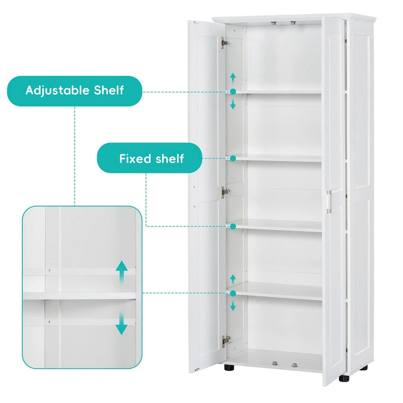 Storage Cabinet with Two Doors for Bathroom, Office, Adjustable Shelf, MDF Board