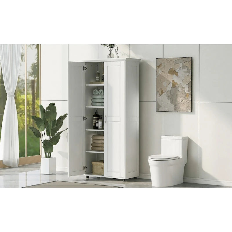 Storage Cabinet with Two Doors for Bathroom, Office, Adjustable Shelf, MDF Board
