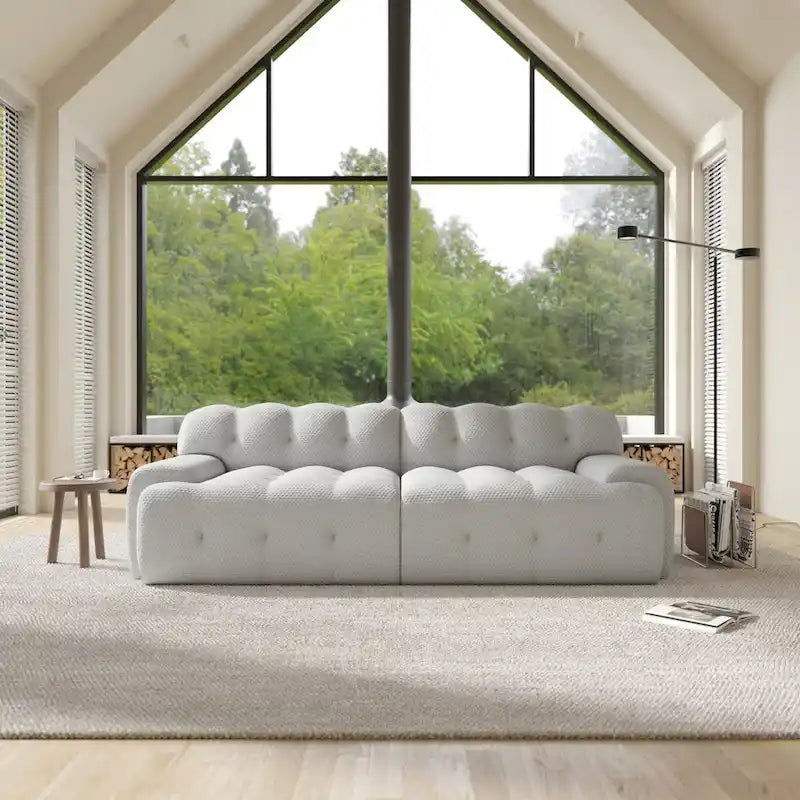 Modern Comfy Couch 3 Seater, Upholstered Floor Sofa 3D Textile Material Cloud Couch for Living Room, Apartment